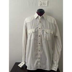 LynFan USA Western Pearl Snap Shirt White Long Sleeve Cowboy Ranch XL
